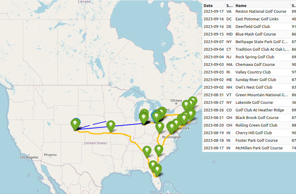 Golfing 50 States Map